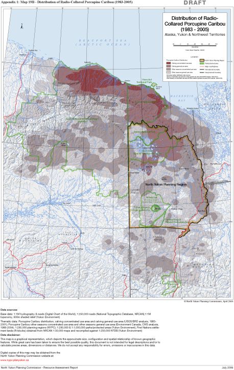 Map 19B - Distribution of Radio-Collared Porcupine Caribou (1983-2005)