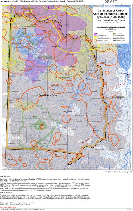 Map 20 - Distribution of Radio-Collared Porcupine Caribou, by Season (1983-2005)