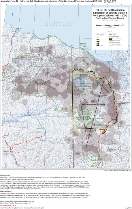 Map 21 - Fall to Late Fall Distribution of Satellite-Collared Porcupine Caribou 1985-04