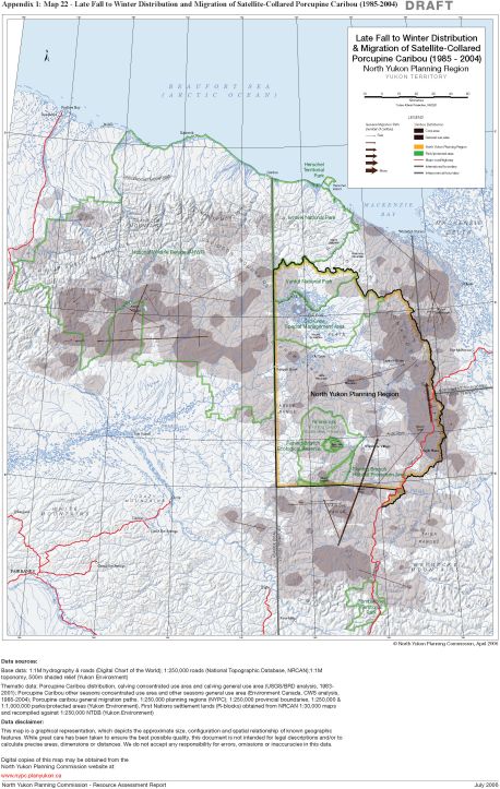 Map 22 - Late Fall to Winter Distribution of Satellite-Collared Porcupine Caribou1985-04