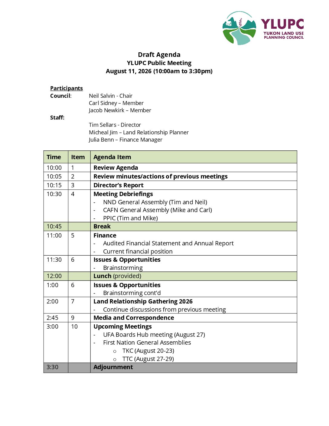 Agenda YLUPC August 11 Draft